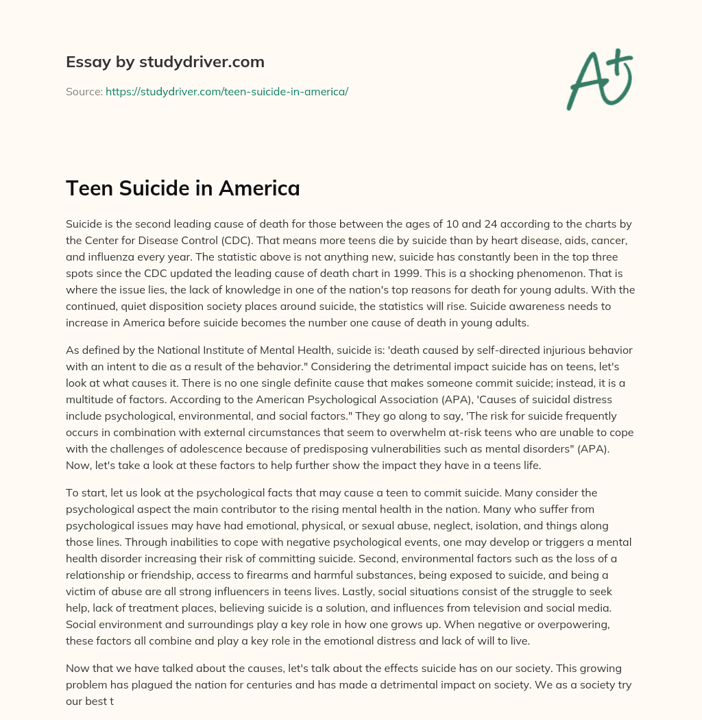 Teen Suicide in America essay