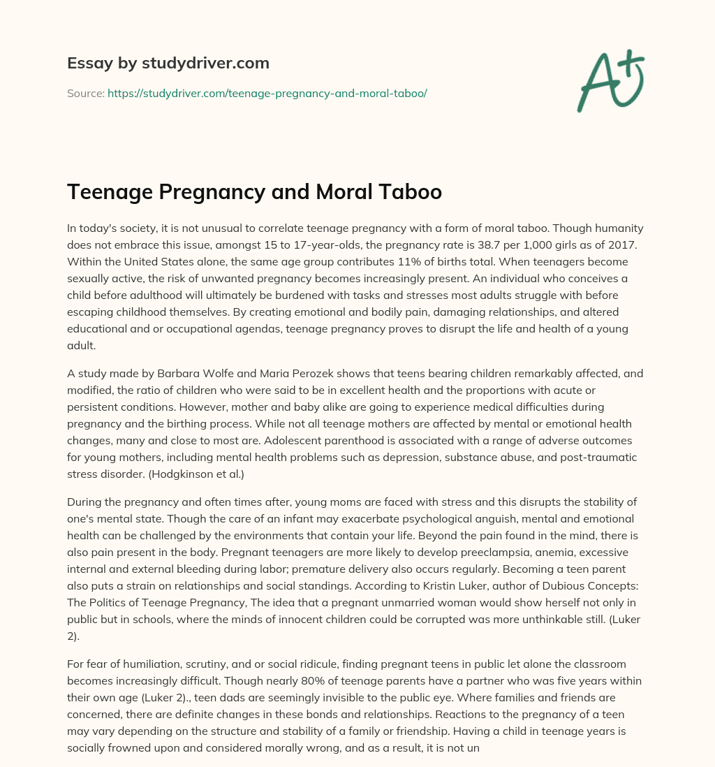 Teenage Pregnancy and Moral Taboo essay