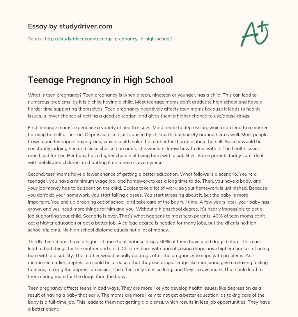 Teenage Pregnancy in High School essay