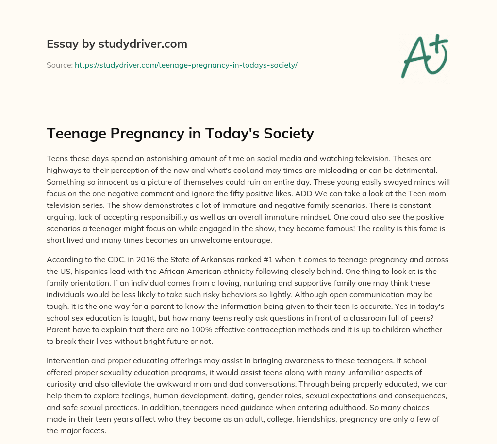 Teenage Pregnancy in Today’s Society essay