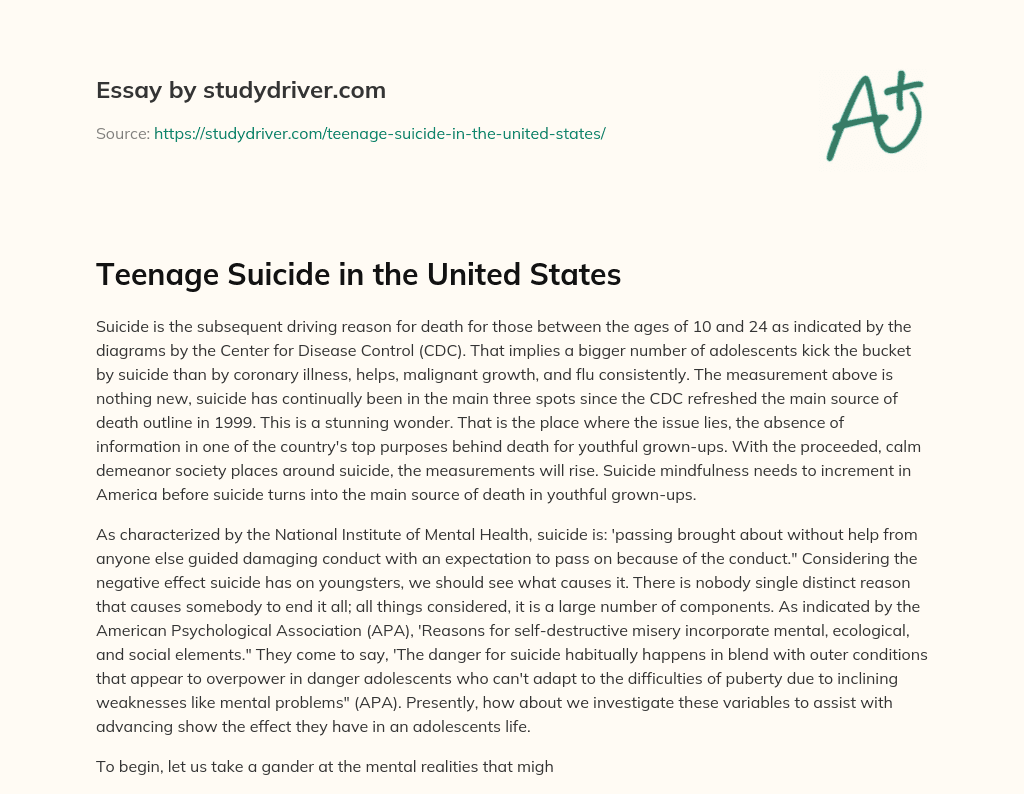 Teenage Suicide in the United States essay