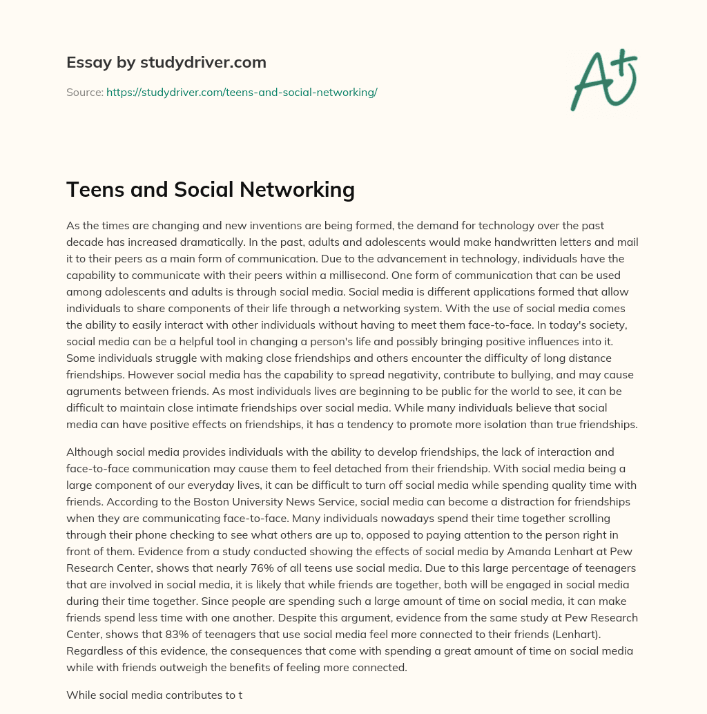 Teens and Social Networking essay