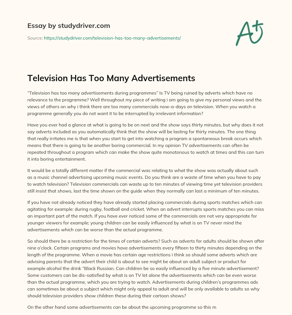 Television has too Many Advertisements essay