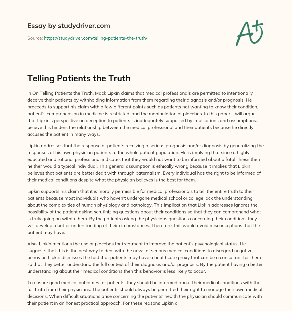 Telling Patients the Truth essay