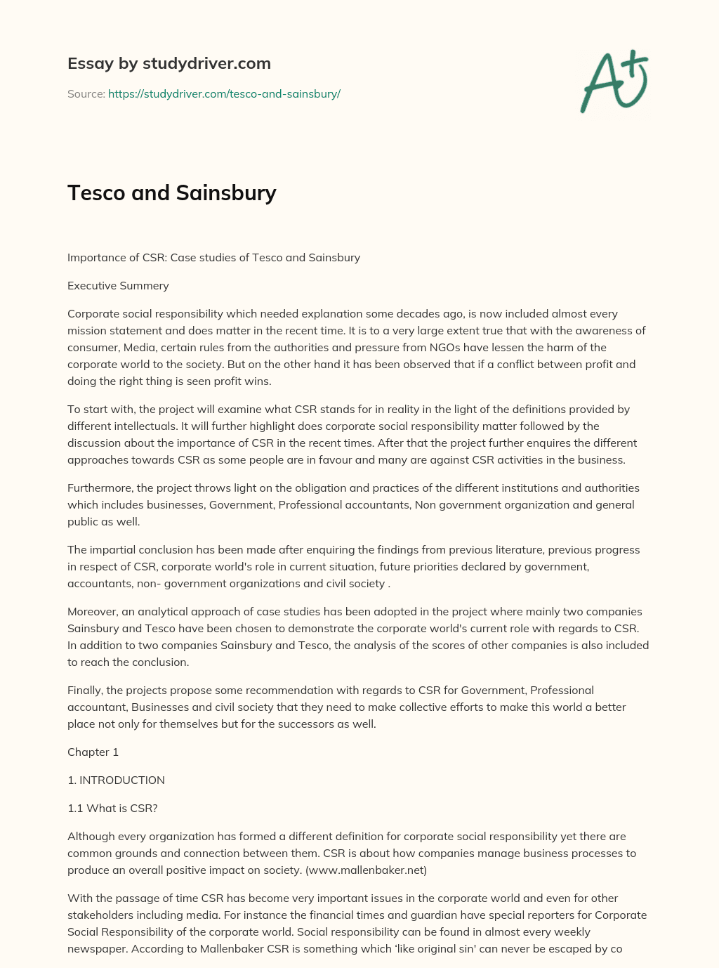 Tesco and Sainsbury essay