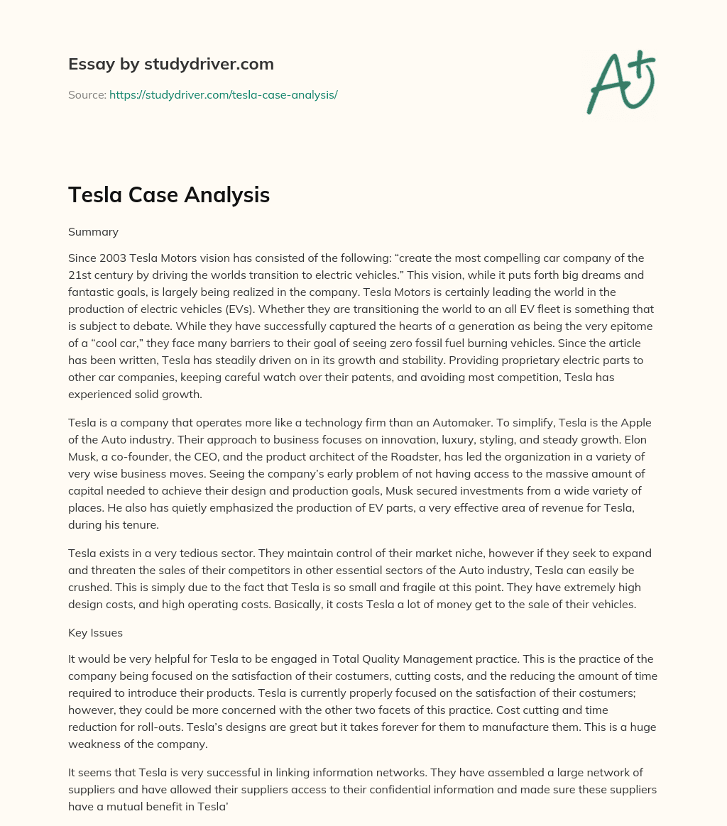 Tesla Case Analysis essay