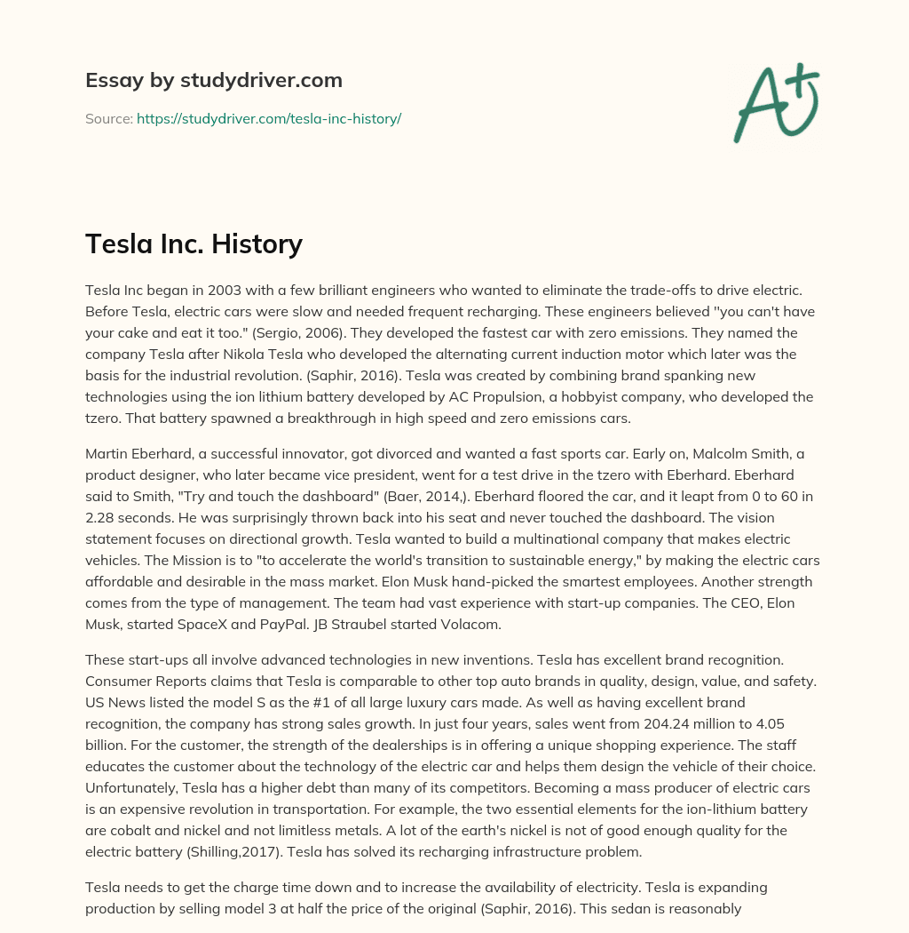 Tesla Inc. History essay