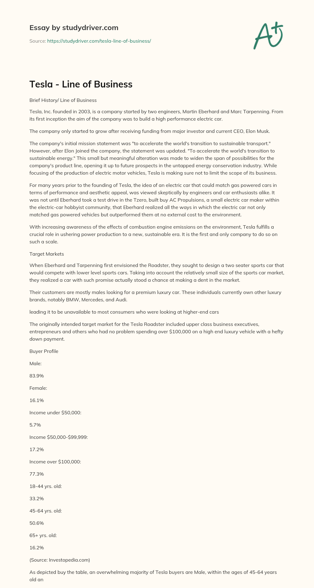 Tesla – Line of Business essay