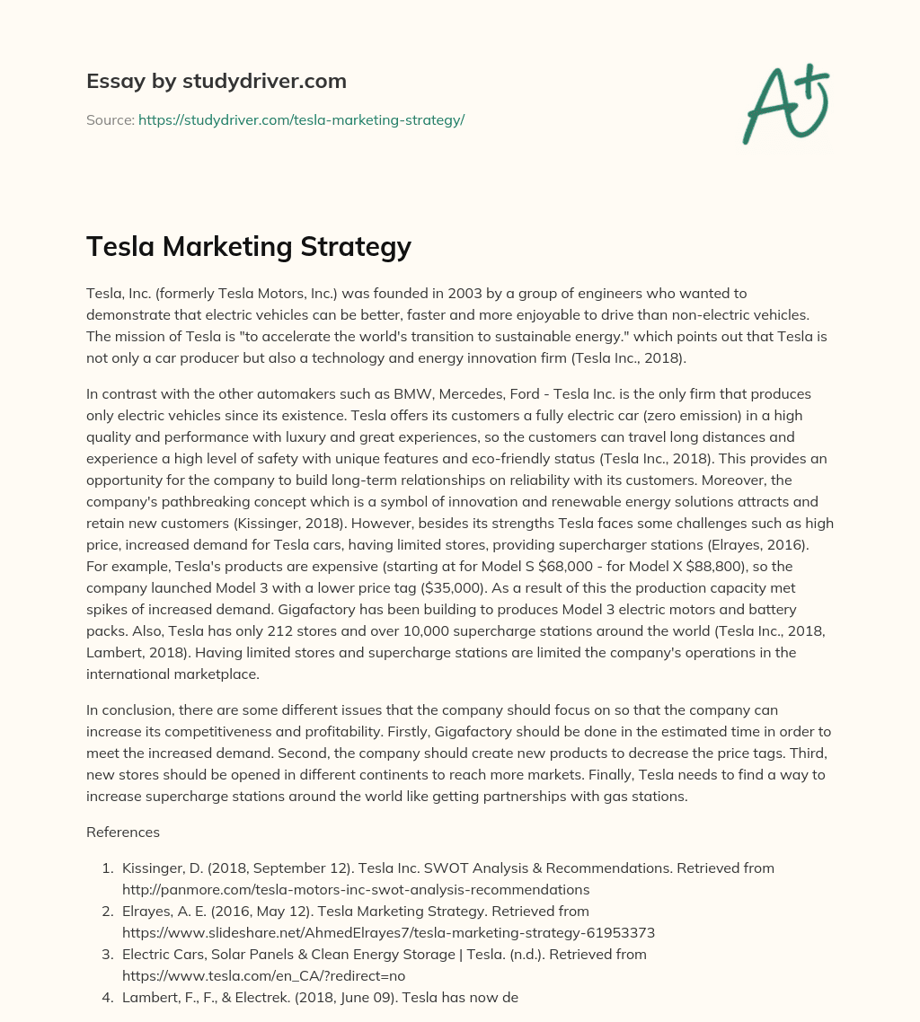 Tesla Marketing Strategy essay