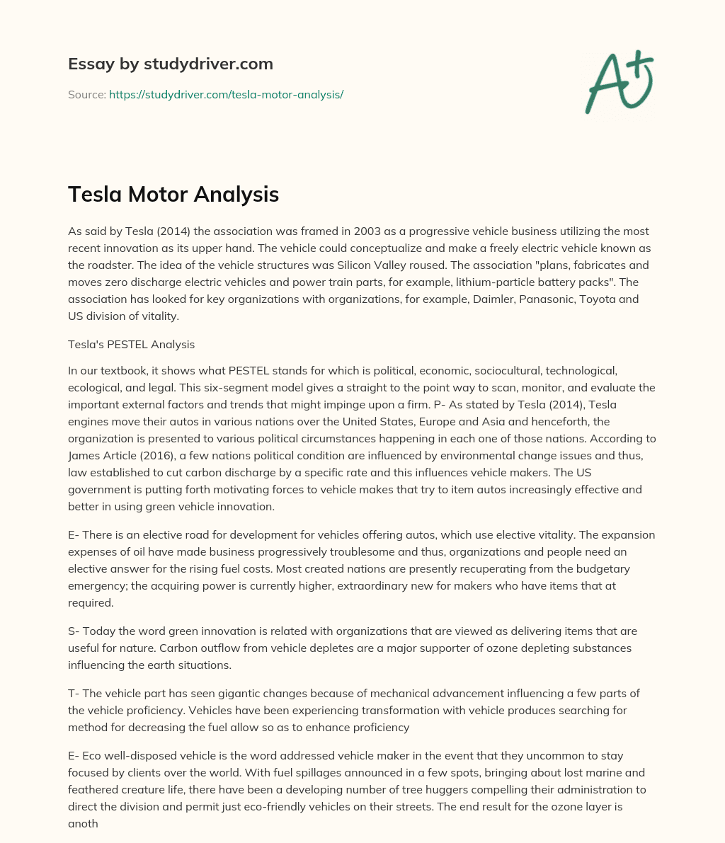 Tesla Motor Analysis essay