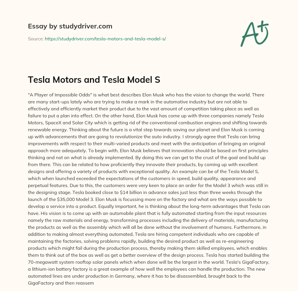 Tesla Motors and Tesla Model S essay