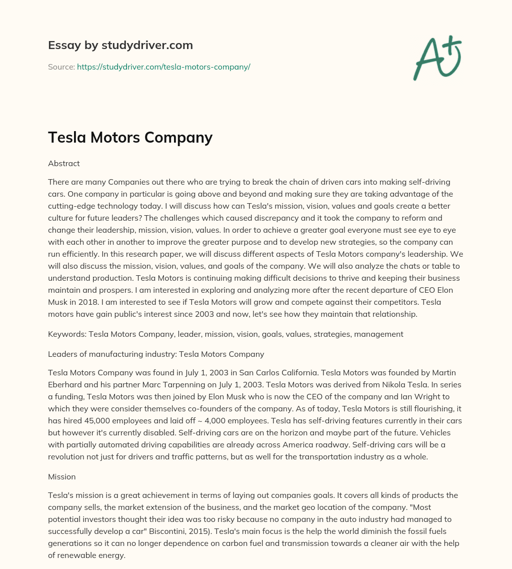 Tesla Motors Company essay