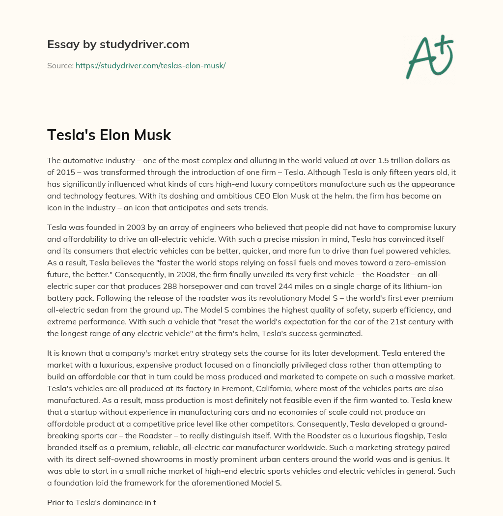 Tesla’s Elon Musk essay