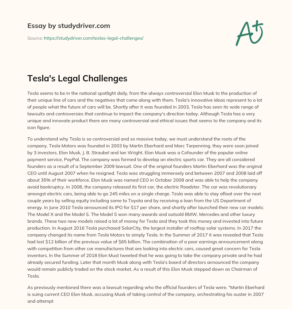Tesla’s Legal Challenges essay
