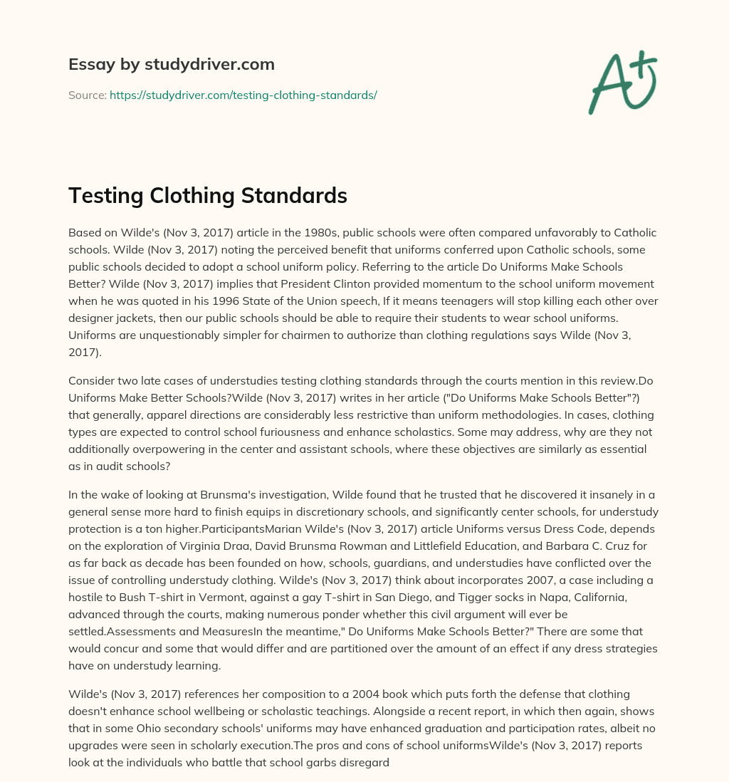 Testing Clothing Standards essay