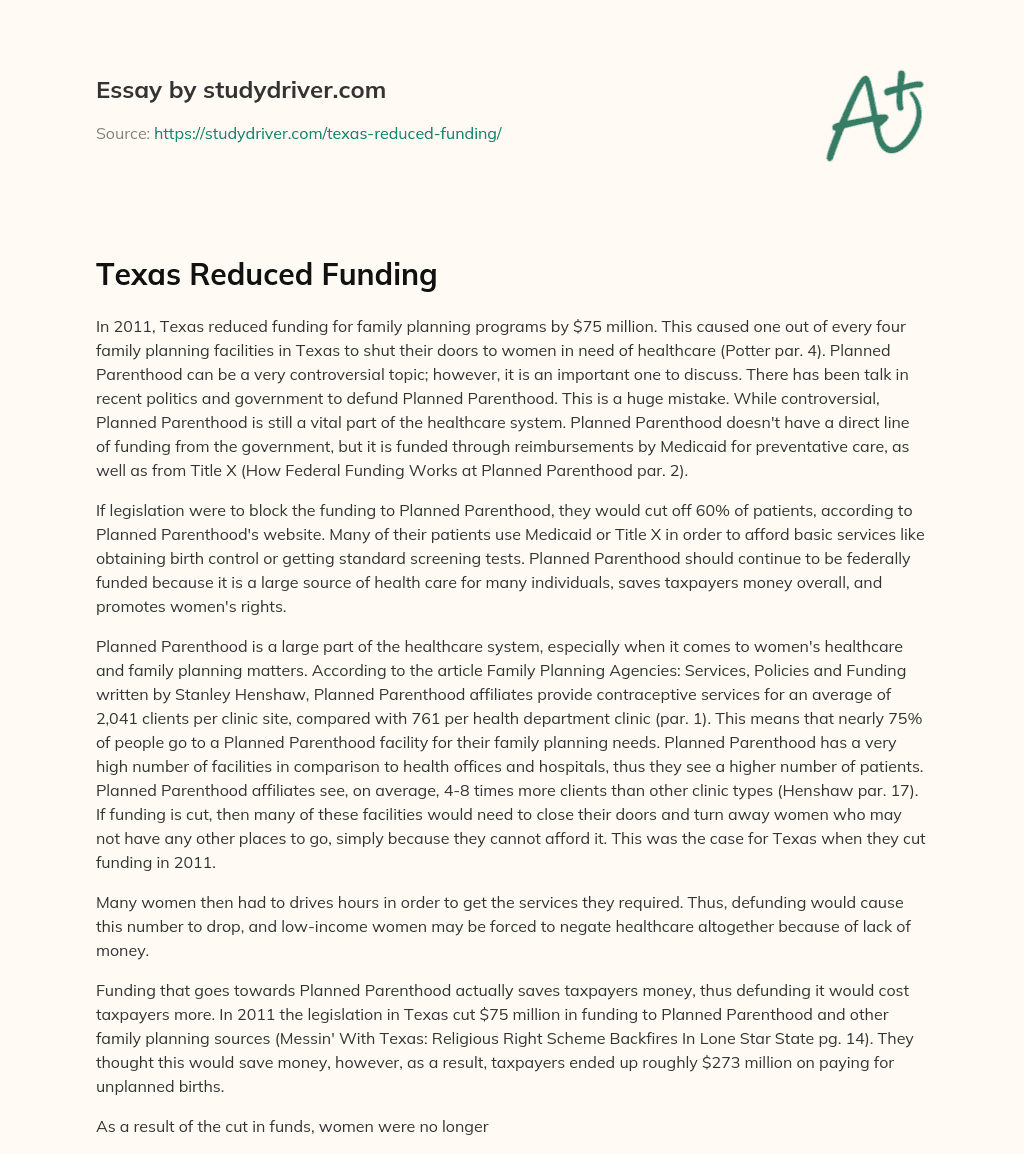 Texas Reduced Funding essay