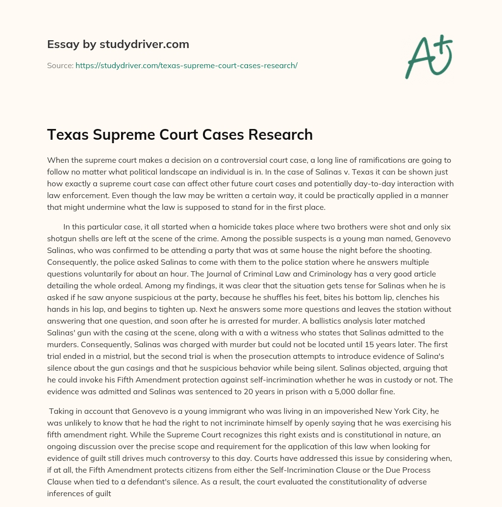 Texas Supreme Court Cases Research essay