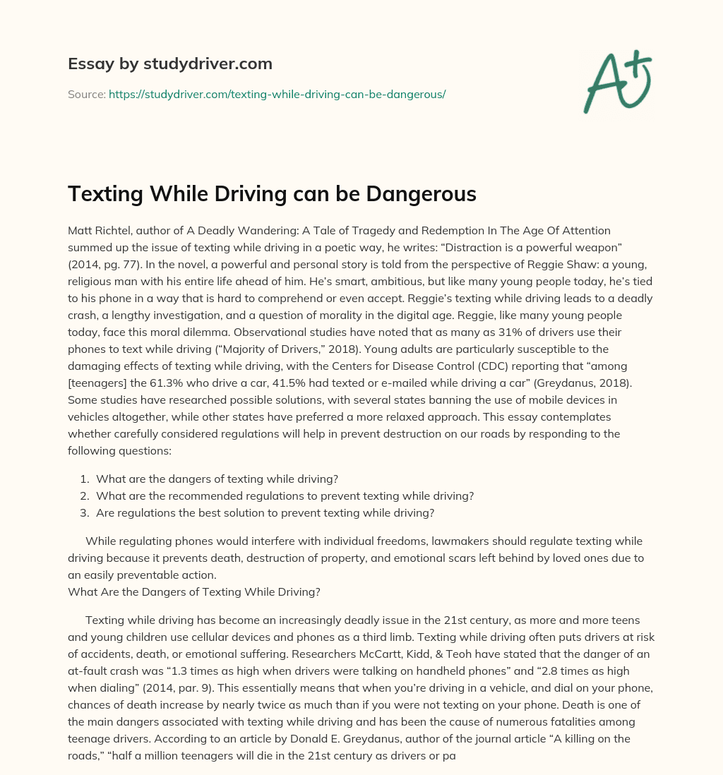 Texting while Driving Can be Dangerous essay