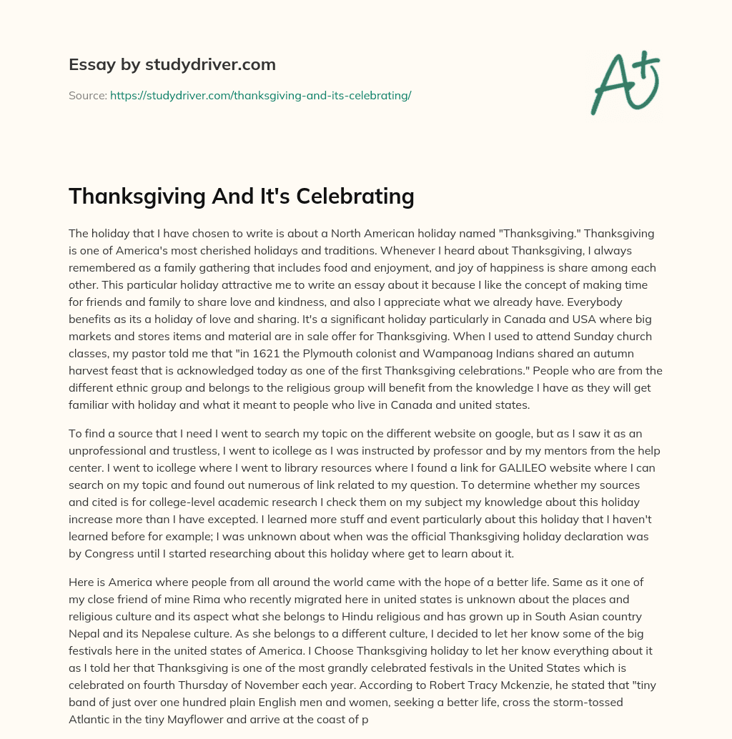Thanksgiving and it’s Celebrating essay