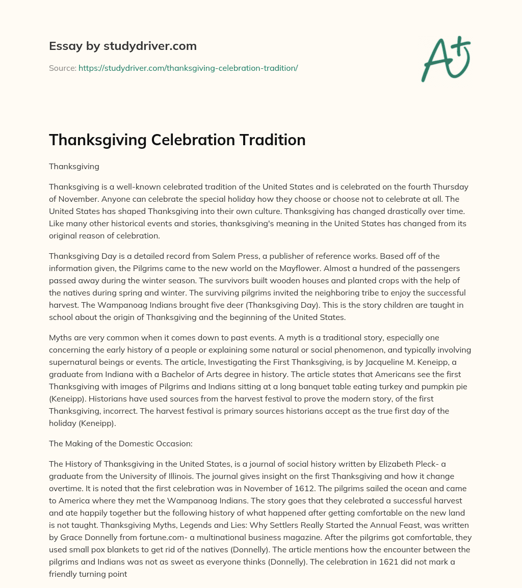 Thanksgiving Celebration Tradition essay