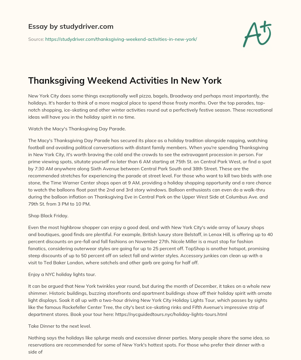 Thanksgiving Weekend Activities in New York essay