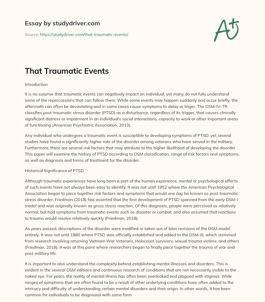 That Traumatic Events essay