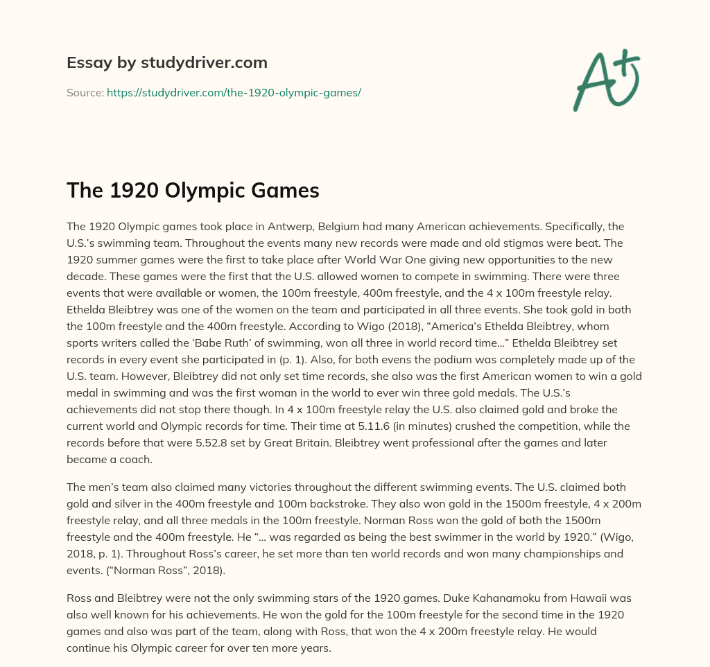 The 1920 Olympic Games essay