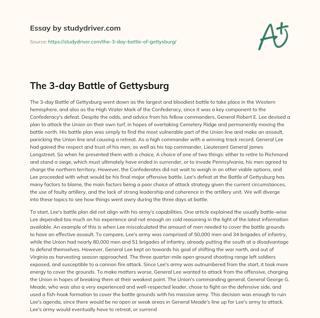 The 3-day Battle of Gettysburg essay
