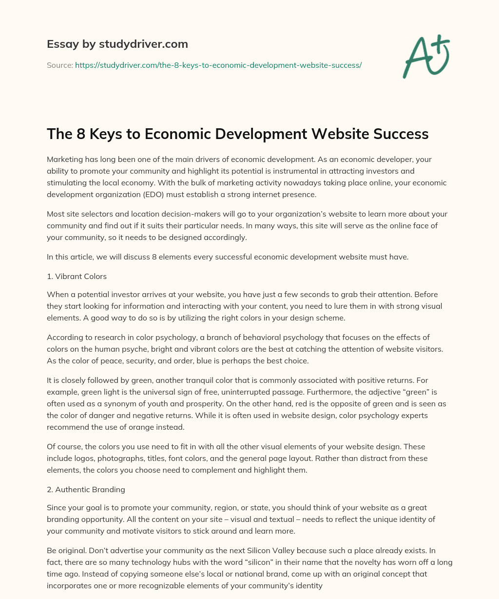 The 8 Keys to Economic Development Website Success essay