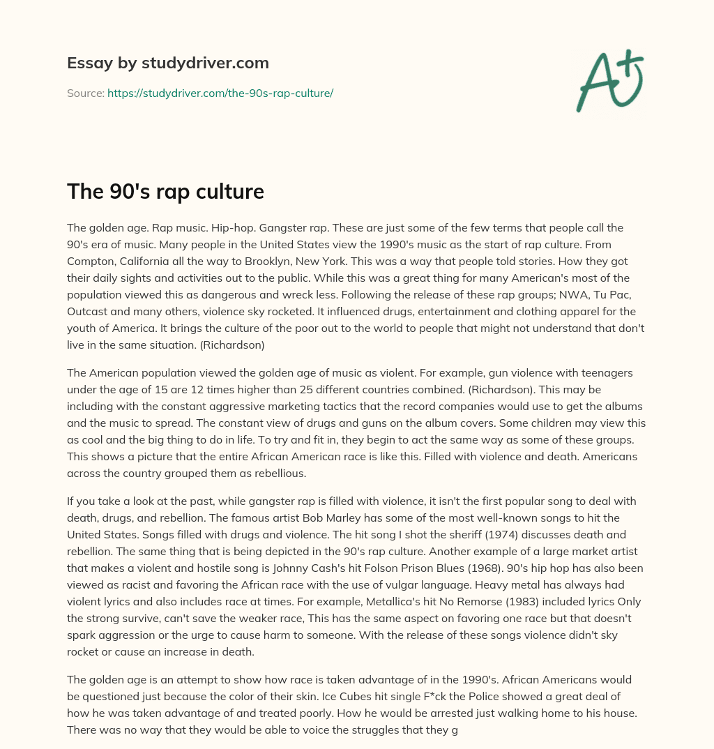 The 90’s Rap Culture essay