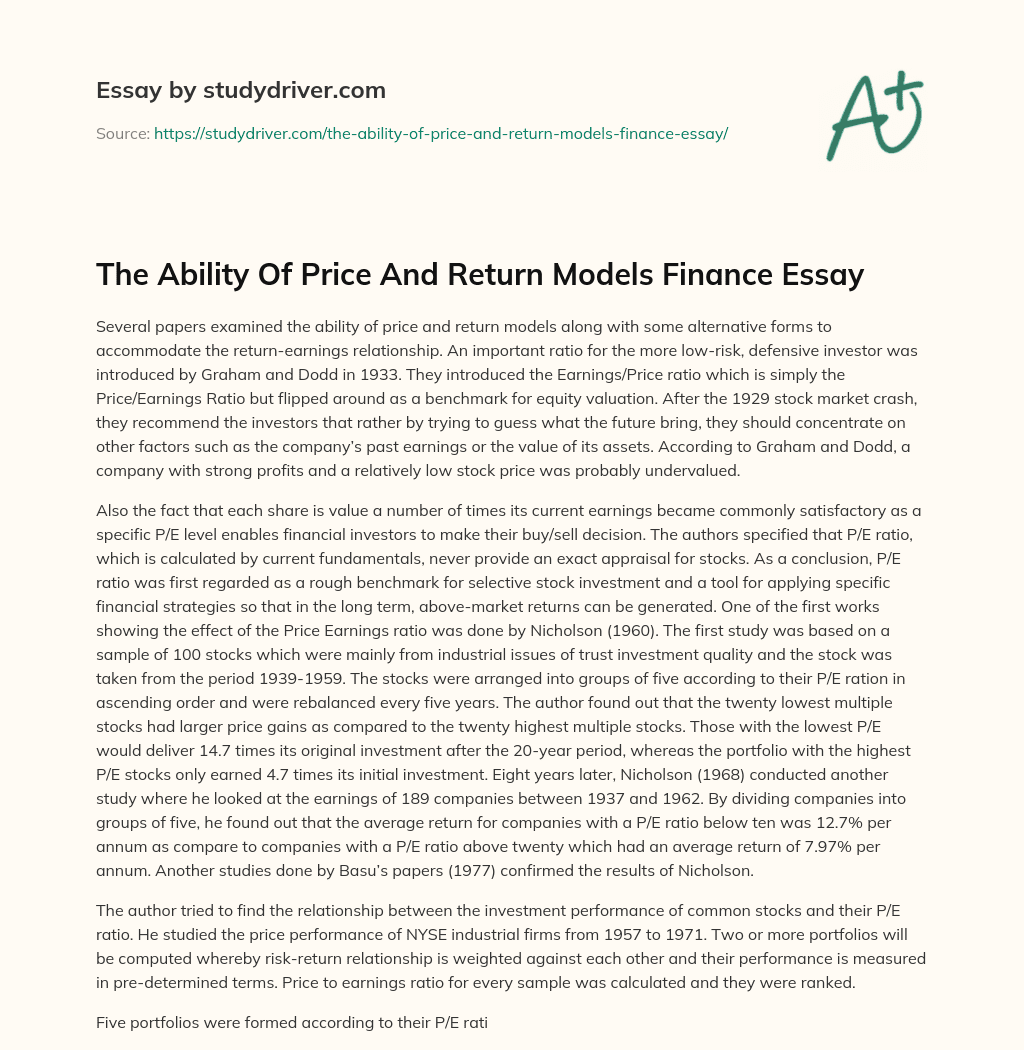 The Ability of Price and Return Models Finance Essay essay