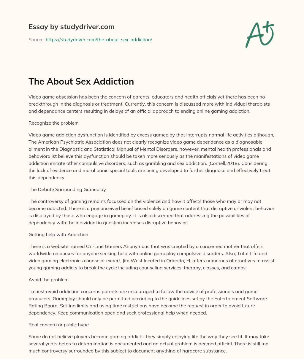 The about Sex Addiction essay