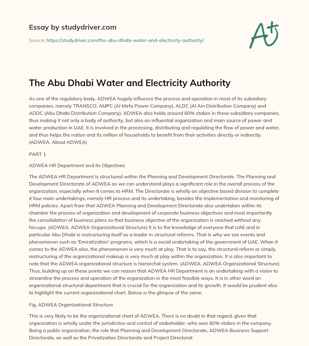 The Abu Dhabi Water and Electricity Authority essay