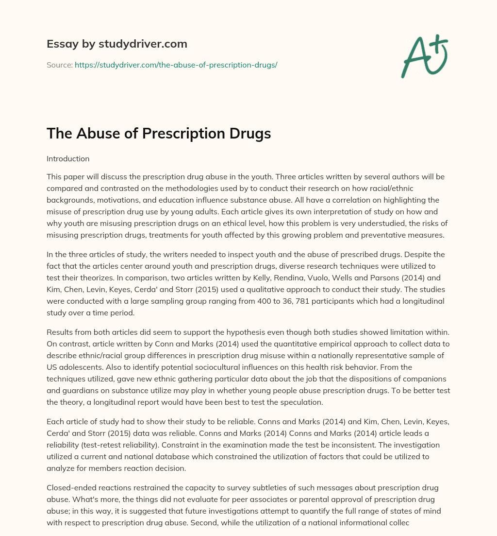 The Abuse of Prescription Drugs essay