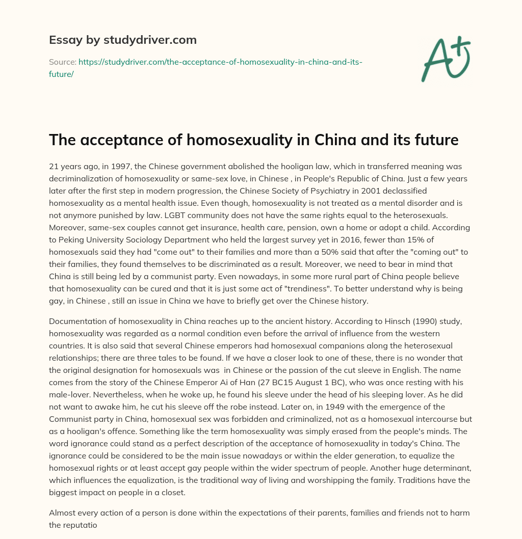 The Acceptance of Homosexuality in China and its Future essay