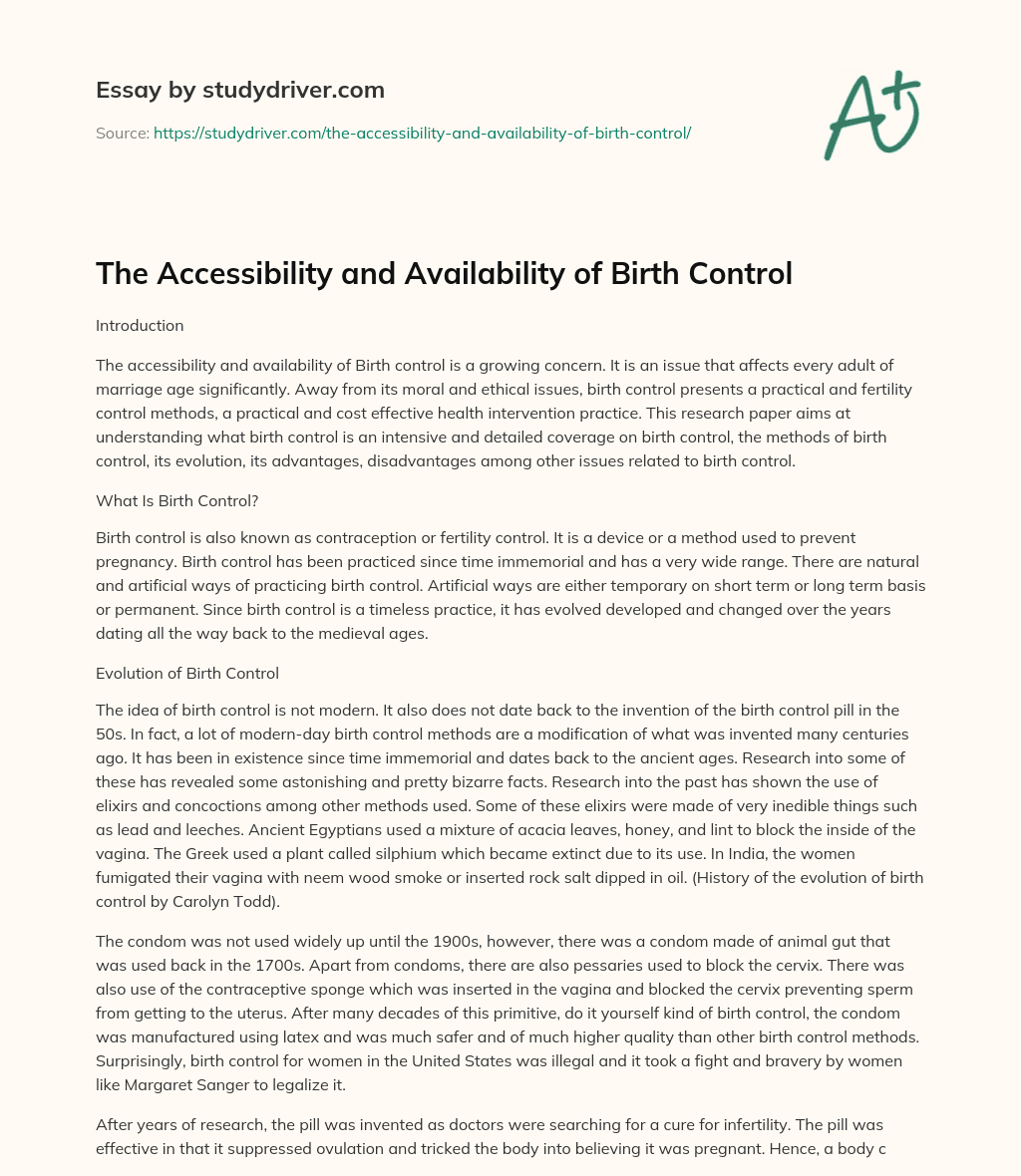 The Accessibility and Availability of Birth Control essay