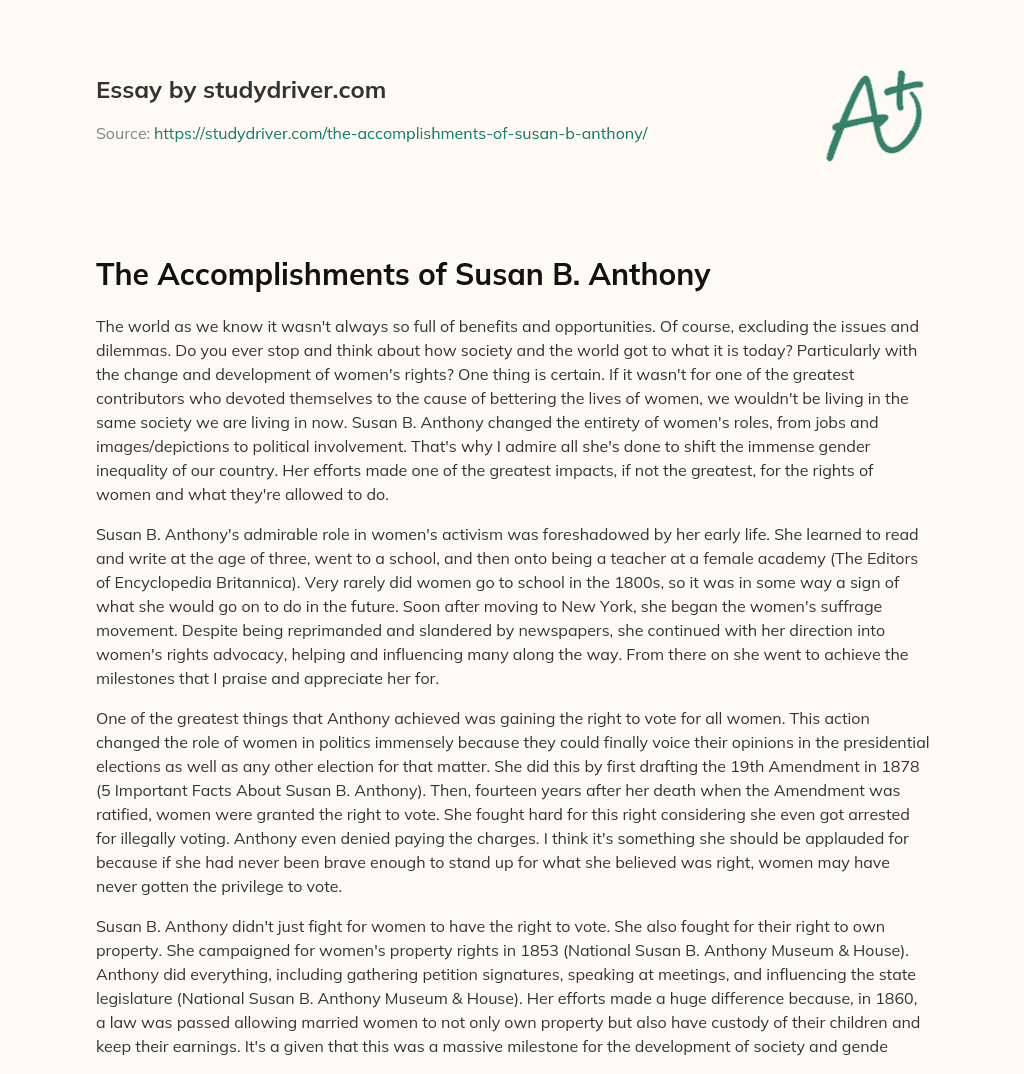 The Accomplishments of Susan B. Anthony essay