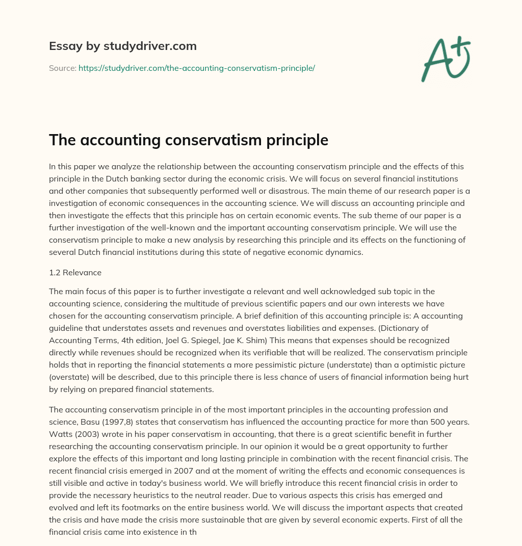 The Accounting Conservatism Principle essay