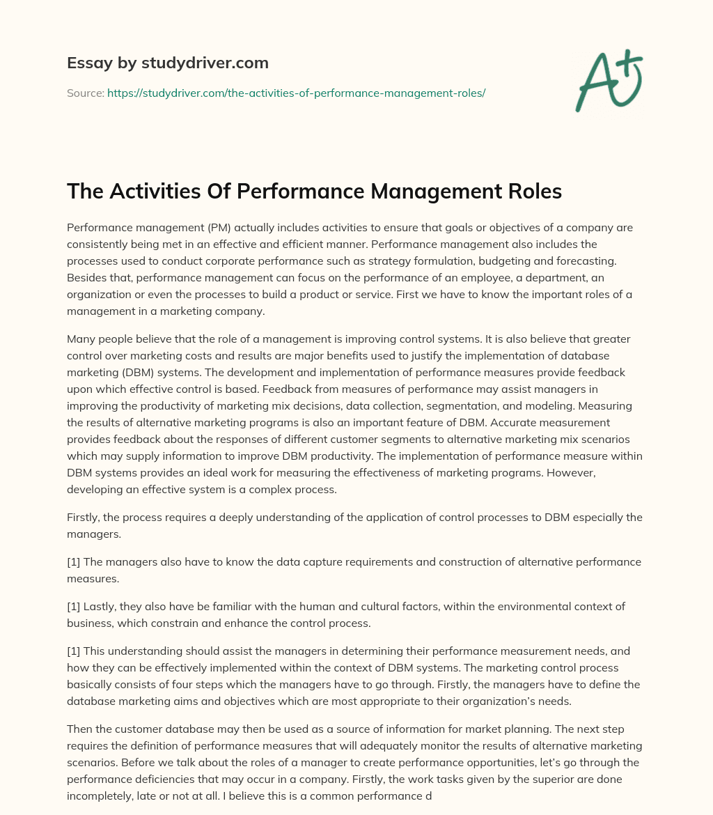 The Activities of Performance Management Roles essay