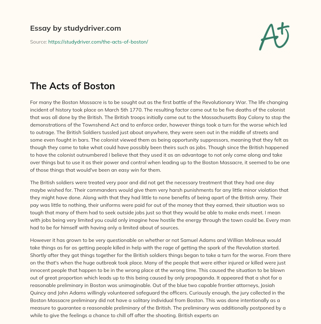 The Acts of Boston essay