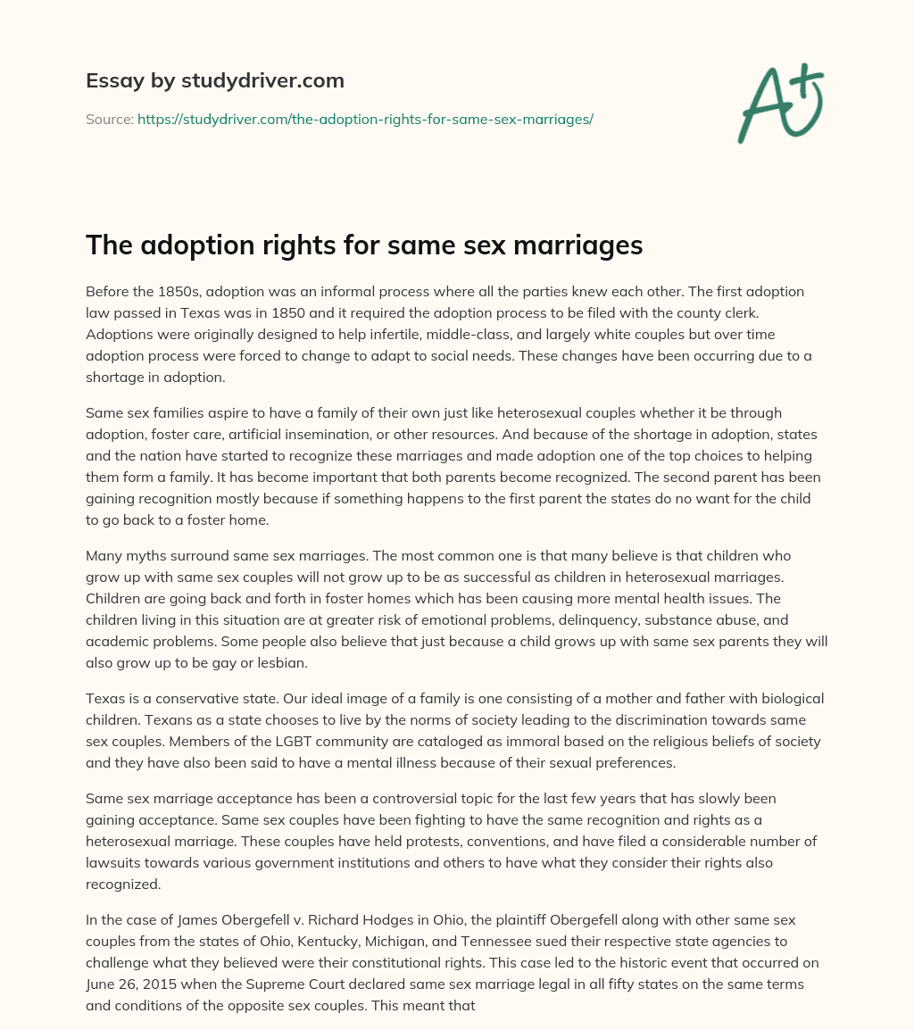 The Adoption Rights for same Sex Marriages essay