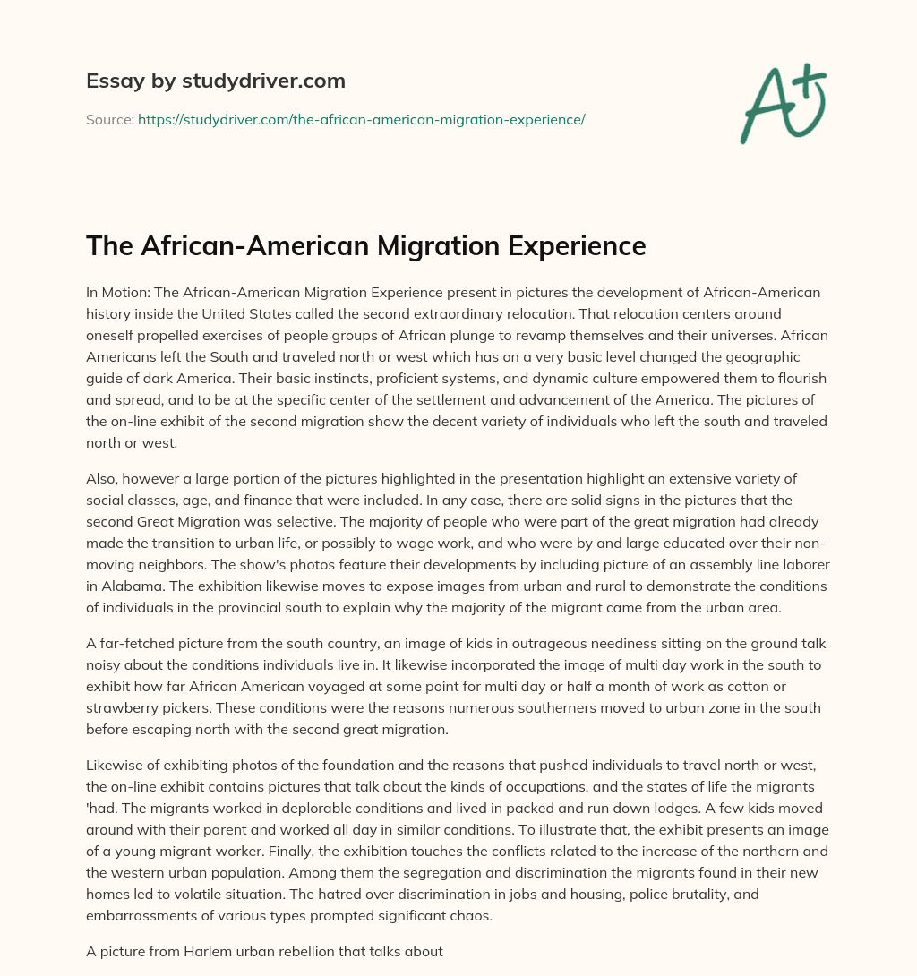 The African-American Migration Experience essay