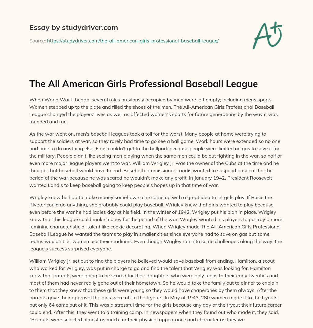 The all American Girls Professional Baseball League essay