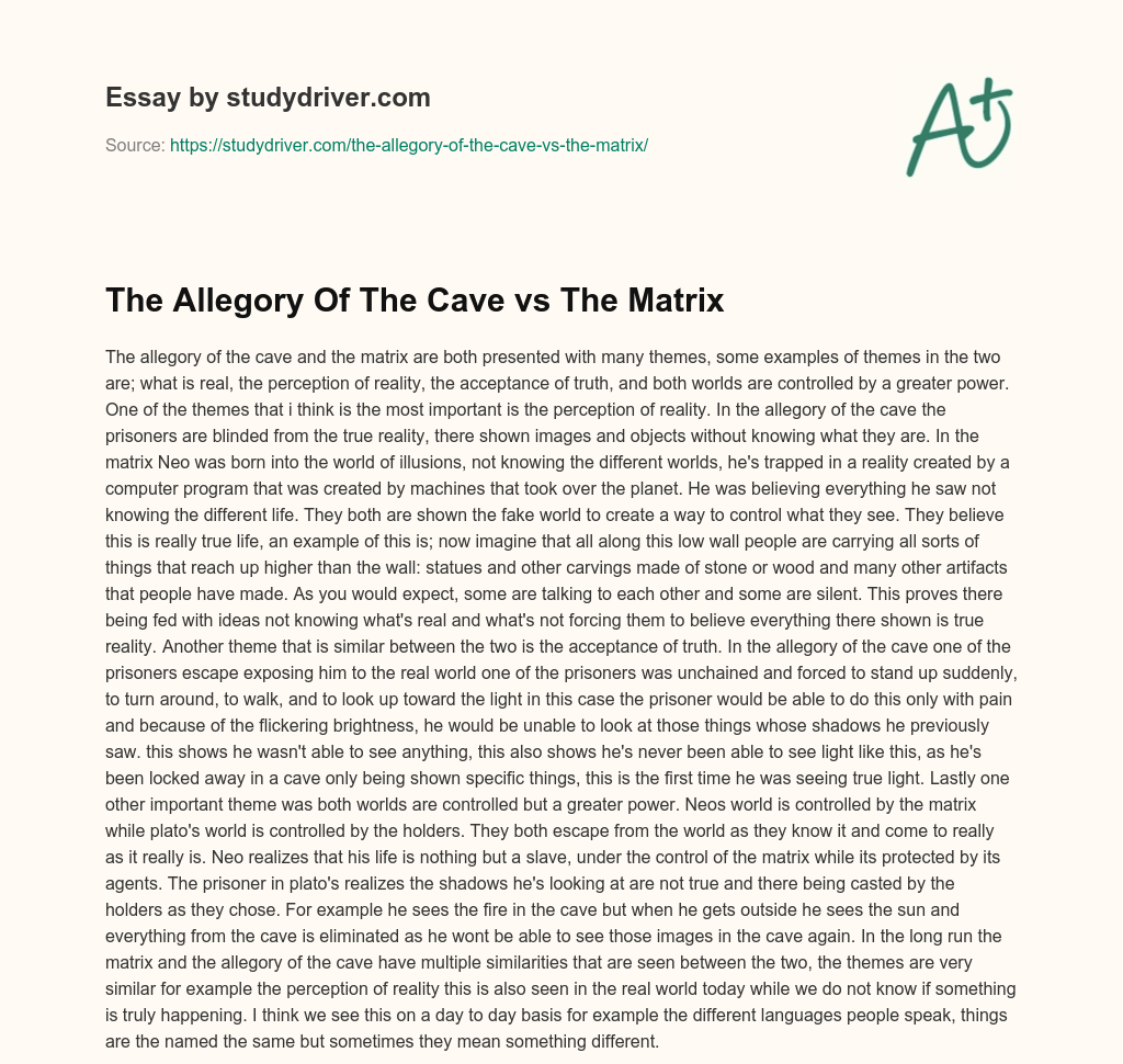 The Allegory of the Cave Vs the Matrix essay