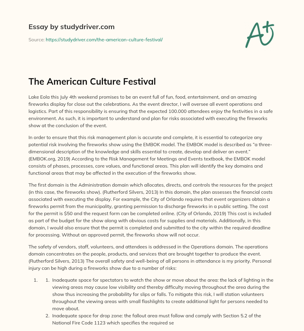 The American Culture Festival essay