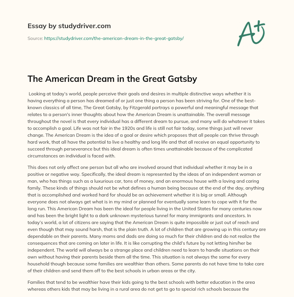 The American Dream in the Great Gatsby essay