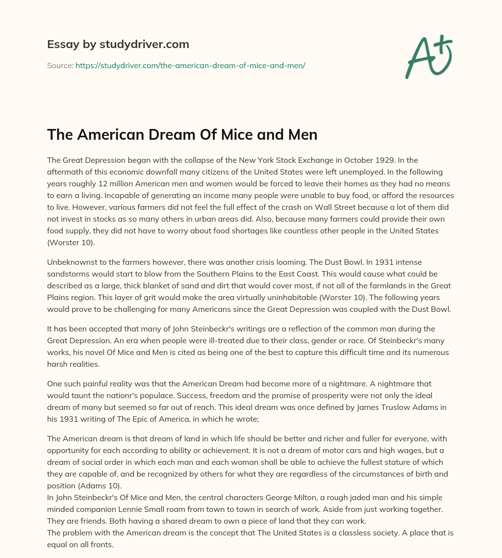 The American Dream of Mice and Men essay