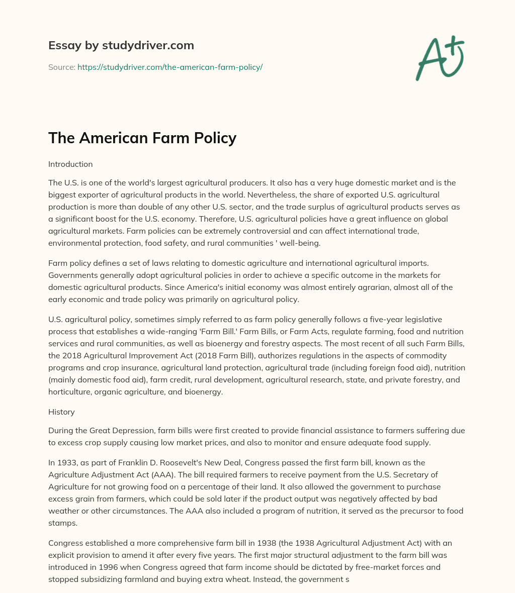 The American Farm Policy essay