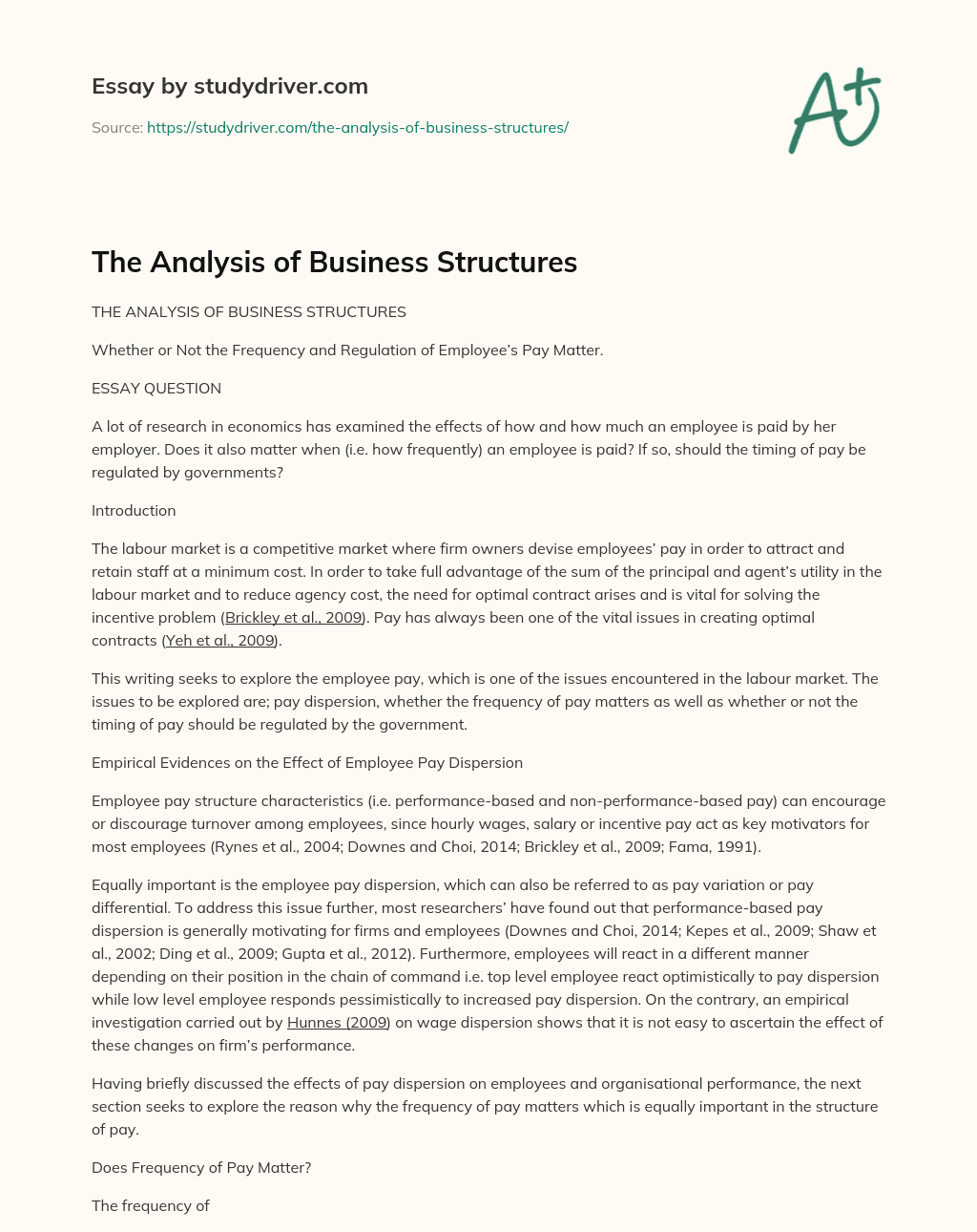 The Analysis of Business Structures essay