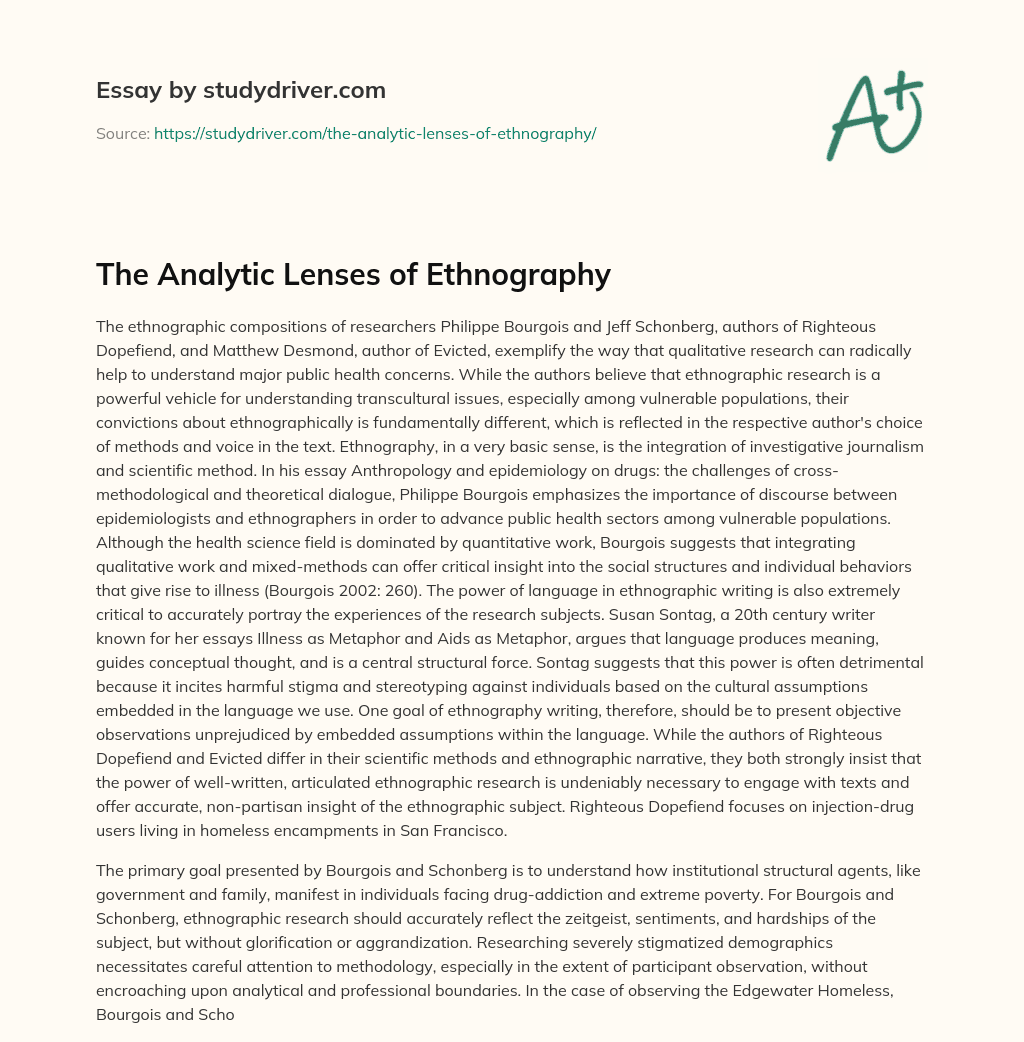 The Analytic Lenses of Ethnography essay